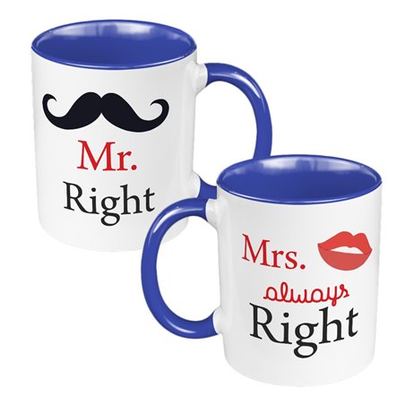 Zestaw Kubków 330 ml białe dla pary "Mr. Right & Mrs. always Right".