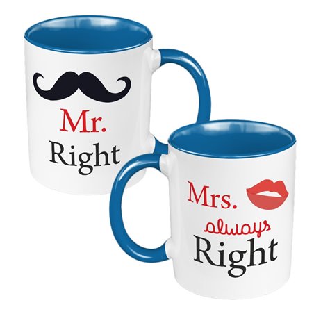 Zestaw Kubków 330 ml białe dla pary "Mr. Right & Mrs. always Right".