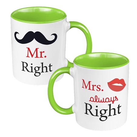 Zestaw Kubków 330 ml białe dla pary "Mr. Right & Mrs. always Right".