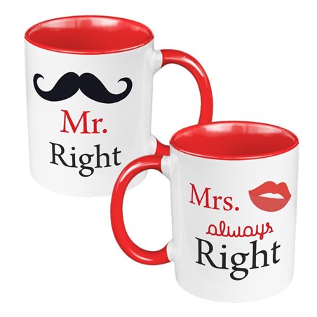 Zestaw Kubków 330 ml białe dla pary "Mr. Right & Mrs. always Right".