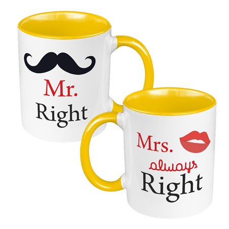 Zestaw Kubków 330 ml białe dla pary "Mr. Right & Mrs. always Right".