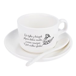 Filiżanka dla nauczyciela z pięknym mottem - "Nie tylko z książek płynie dobra nauka...".