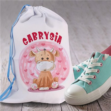 Worek dla przedszkolaka - Krówka - personalizowany - zmień imię.
