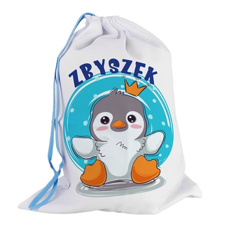 Worek dla przedszkolaka - Pingwin - personalizowany - zmień imię.
