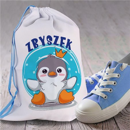 Worek dla przedszkolaka - Pingwin - personalizowany - zmień imię.
