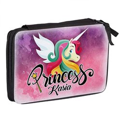 Duży piórnik dwukomorowy dla pierwszoklasisty - Jednorożec (unicorn) - zmień imię.