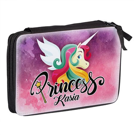 Duży piórnik dwukomorowy dla pierwszoklasisty - Jednorożec (unicorn) - zmień imię.