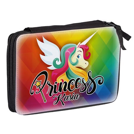 Duży piórnik dwukomorowy dla pierwszoklasisty - Jednorożec 1 (unicorn) - zmień imię.