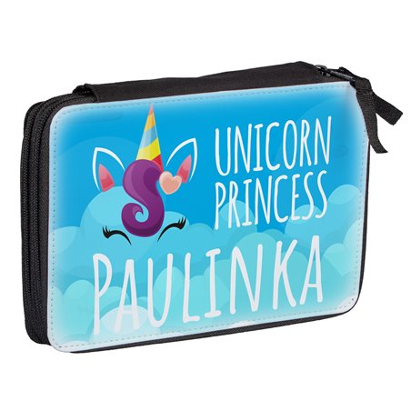 Duży piórnik dwukomorowy dla pierwszoklasisty - Jednorożec 2 (unicorn) - zmień imię.