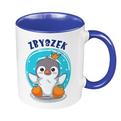 Kubek 330 ml kolorowy z imieniem dla dziecka z grafiką "Pingwinek". 2