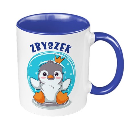 Kubek 330 ml kolorowy z imieniem dla dziecka z grafiką "Pingwinek".