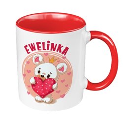 Kubek 330 ml kolorowy z imieniem dla dziecka z grafiką "Misia" - zmień imię.