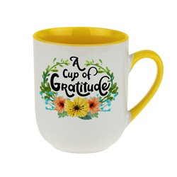 Kubek kawowy z serii kwiatowej z piękną sentencją - A cup of gratitude.