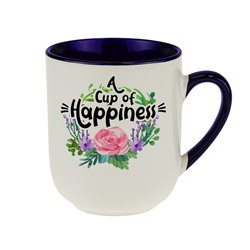 Kubek kawowy z serii kwiatowej z piękną sentencją - A cup of happiness.
