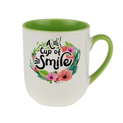 Kubek kawowy z serii kwiatowej z piękną sentencją - A cup of smile.