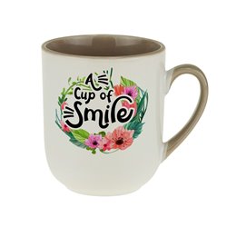 Kubek kawowy z serii kwiatowej z piękną sentencją - A cup of smile. 2