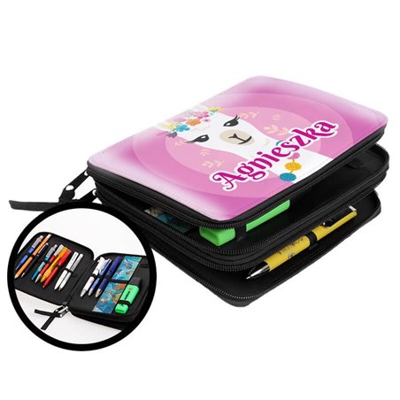 Duży piórnik dwukomorowy dla pierwszoklasisty - Lama (alpaka) - zmień imię.