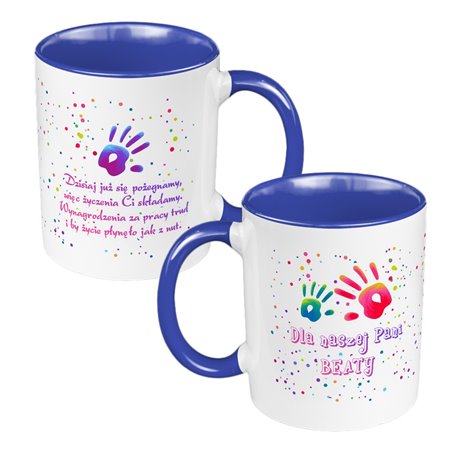 Kubek 330 ml kolorowy z podziękowaniami dla Nauczycielki- prezent z okazji zakończenia przedszkola lub szkoły.