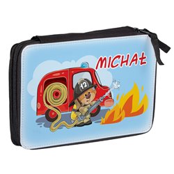 Duży piórnik dwukomorowy dla pierwszoklasisty - Strażak - zmień imię.