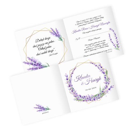 Zaproszenie ślubne rustykalne, geometryczne - lawenda.