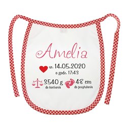 Śliniak metryczka z okazji narodzin dziecka - pamiątka narodzin.