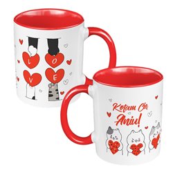 Kubek 330 ml kolorowy na Walentynki dla miłośniczki kotów - Kotam Cię.