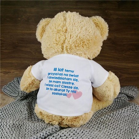 Miś duży na 18 urodziny dla siostry - dwustronny nadruk.