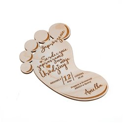 Zaproszenie na roczek, urodziny - ze sklejki, grawerowane (stópka). 2