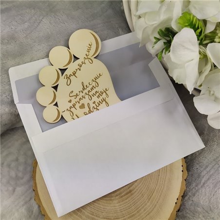 Zaproszenie na roczek, urodziny - ze sklejki, grawerowane (stópka).