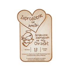 Zaproszenie ze sklejki - chrzest, komunia (anioł) .