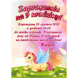 Zaproszenie na urodziny z jednorożcem.
