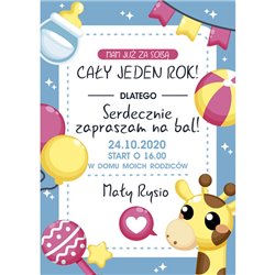 Słodkie zaproszenie na roczek dla chłopczyka lub dziewczynki.