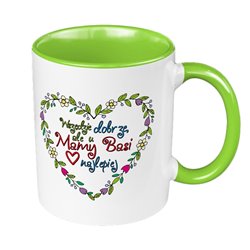 Kubek 330 ml kolorowy na dzień matki - Wszędzie dobrze, ale u mamy Basi najlepiej - zmień imię.