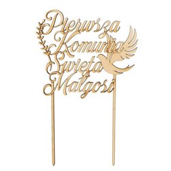 Topper na tort - Pierwsza Komunia Święta- z imieniem dziecka.