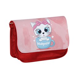 Piórnik personalizowany z imieniem dziecka z grafiką "Kotek w filiżance".