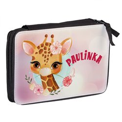 Duży piórnik dwukomorowy dla pierwszoklasisty - Żyrafa - zmień imię.
