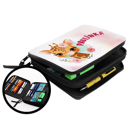 Duży piórnik dwukomorowy dla pierwszoklasisty - Żyrafa - zmień imię.