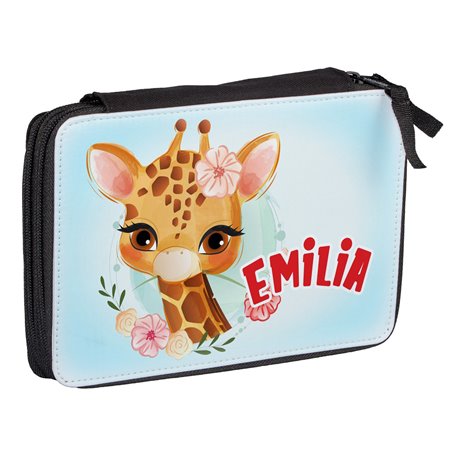 Duży piórnik dwukomorowy dla pierwszoklasisty - Żyrafa - zmień imię.