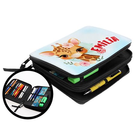 Duży piórnik dwukomorowy dla pierwszoklasisty - Żyrafa - zmień imię.