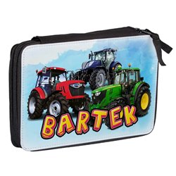 Duży piórnik dwukomorowy dla pierwszoklasisty - Traktor- różne kolory- zmień imię.
