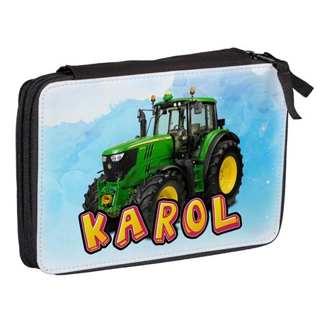 Duży piórnik dwukomorowy dla pierwszoklasisty - Traktor- różne kolory- zmień imię.