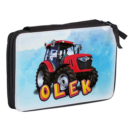 Duży piórnik dwukomorowy dla pierwszoklasisty - Traktor- różne kolory- zmień imię.