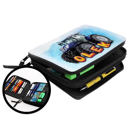 Duży piórnik dwukomorowy dla pierwszoklasisty - Traktor- różne kolory- zmień imię.