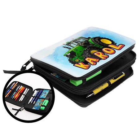 Duży piórnik dwukomorowy dla pierwszoklasisty - Traktor- różne kolory- zmień imię.