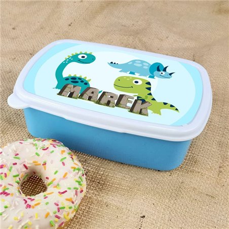 Pudełko na kanapki - śniadaniówka dinozaur z imieniem Twojego dziecka - różne wzory.