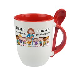 Kubek z łyżeczką dla nauczycielki w przedszkolu "Super ukochana Pani..." - personalizacja.