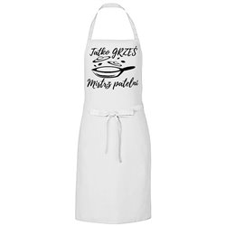 Kolorowy fartuch z nadrukiem - Tatko Grześ mistrz patelni.