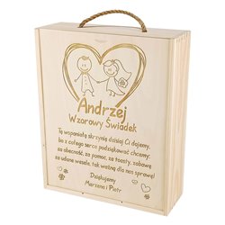 Skrzynka z grawerem dla świadków na butelkę oraz 2 kieliszki. 2