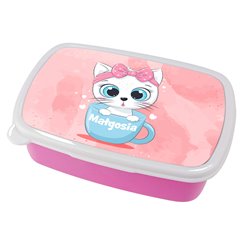 Pudełko na kanapki - śniadaniówka "Kotek w filiżance" z imieniem Twojego dziecka.