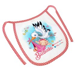 Śliniak metryczka z okazji narodzin dziecka - pamiątka narodzin - wzór bocian.